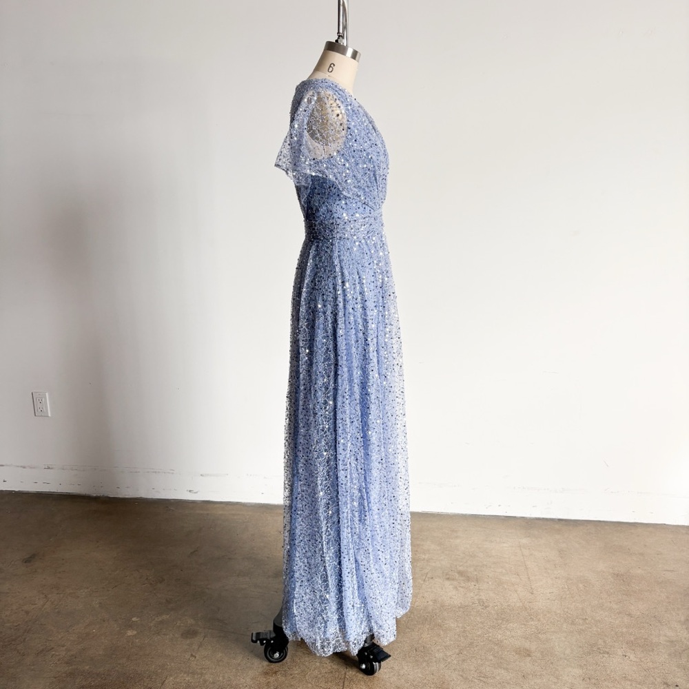 $995 NWOT Theia “Sabine” Beaded and Sequined Maxi Dress in Slate Sz 4 - Picture 7 of 11